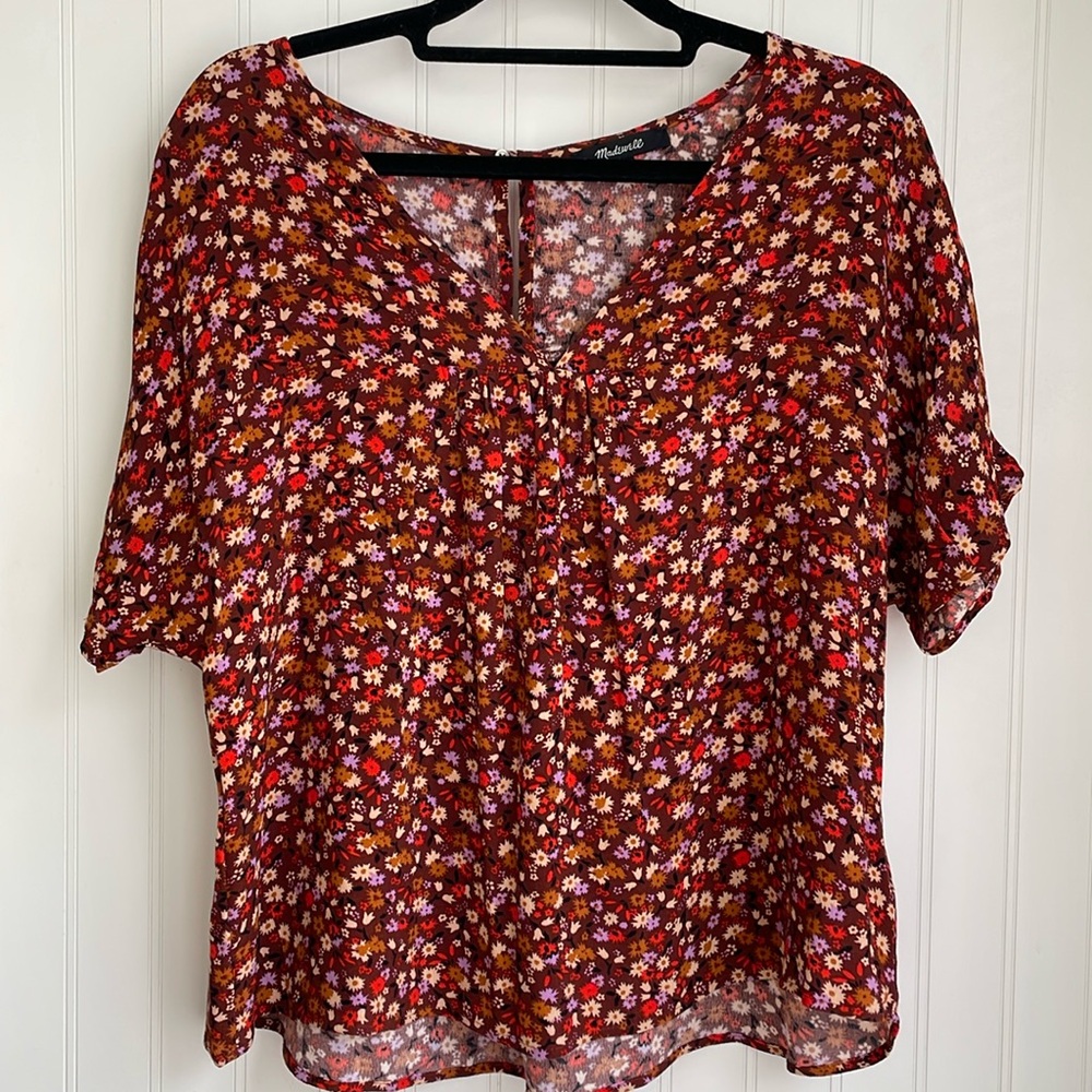 Madewell Rhyme Mini Floral Keyhole Blouse Top V-Neck Cropped Boxy Flowy Size XXS